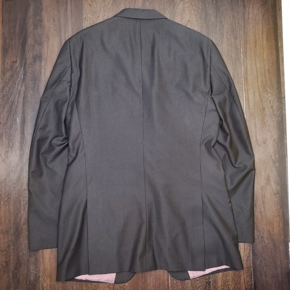 Billy London Mens Sport Coat 40L Black Pinstripe Poly Blend Blazer Jacket 2 Vent